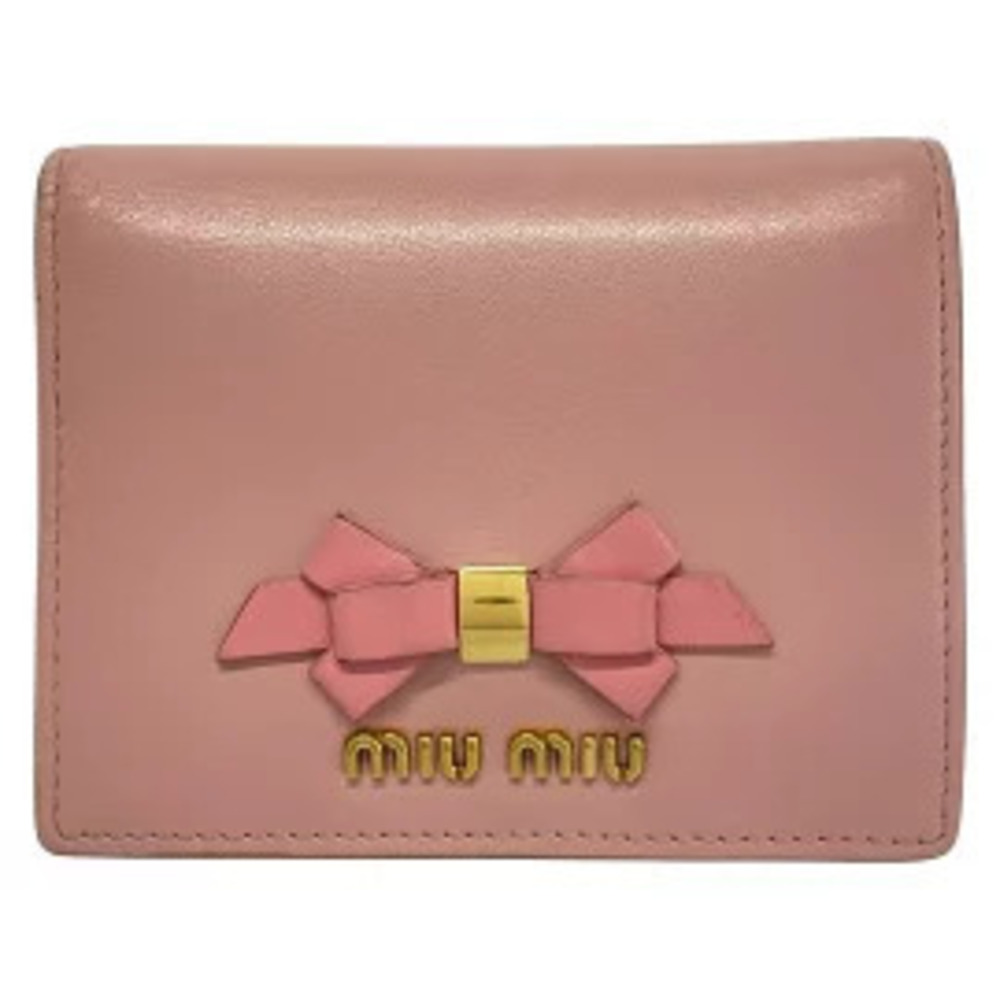 Miu Miu Bi fold Wallet Ribbon Pink Leather